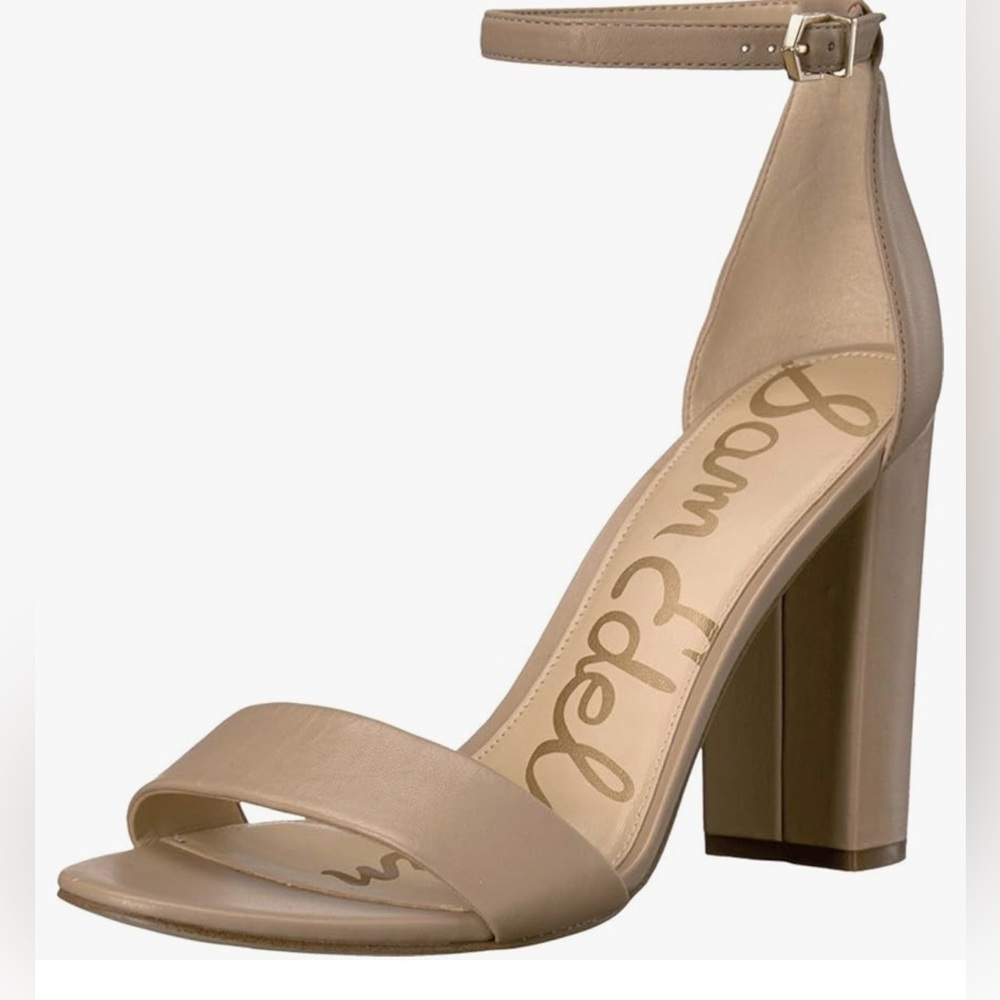 Sam Edelman Yaro Ankle Strap Sandal Heel Classic Nude Leather